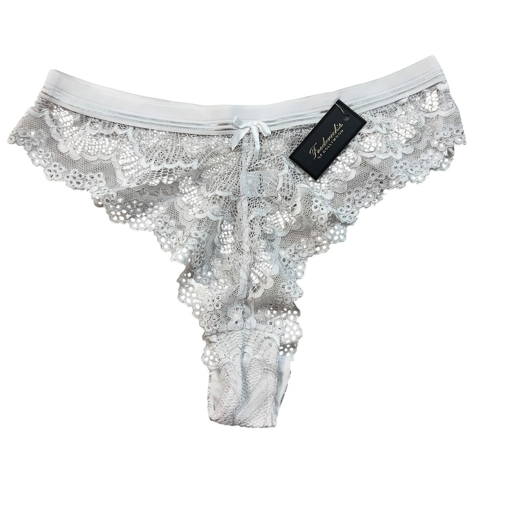 Frederick's of Hollywood Caroline Panties Women Large White Silver Lace Bow NWT